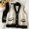 Womens Knits Tees Fashion Korean V Neck Short Sweater Vest Women Vintage Button Up Knitted Waistcoat Elegant Mink Fleece Sleeveless Cardigan Tops 221007