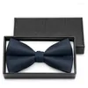Bow Ties Fashion Men's For Wedding Party European Mönster Bowtie Club Bankett Butterfly Tie med present Box Navy Blue