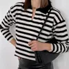 Damesbreien T Tees O nek Vintage gestreepte trui -pullovers voor vrouwen casual losse lange mouwen jumpers herfst vrouwelijk druppel schouder kint toppen 221007