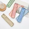 Dinnerware Sets Portable Wheat Straw Flatware Set Travel Utensils Reusable Cutlery With Carrying Case For Lunch Picnic M6CE