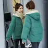 Kadın Trençkotları Güzel Öğrenci Kış Ceketleri Kadın Gevşek Ceket Kolay Küçük Pamuklu Yeşil Mavi Dış Giyim