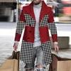 Men's Fur Faux Fur Retro Woolen Coats Men Houndstooth Print Splicing Casual Turn-down Collar Button Jackets Autumn Winter Pocket Long Windbreaker T221007