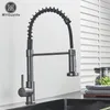 Kitchen Faucets Silver Gray Sink Faucet One Handle Spring and Cold Water Tap Deck Mounted Bathroom Matte black Crane 221007
