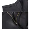 Men's Pants Winter 2022 Indoor Fleece Thicken Casual Business Black Straight Slim Fit PU Leather Wool Middle-aged Men Warm Plus Size 29-45