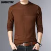 Herrtröjor Toppkvalitet Märke stickad Pullover Crew Hals tröja Autum Vinterfast färg Enkel casual Men Jumper Fashion Clothing 221008