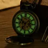 Pocket Watches hohle leuchtende Hirsch Skelett mechanische Uhr Doppelte Open Cover FOB Kette Geschenk Männer Steampunk Anhänger Geschenke Frauen Frauen