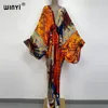 Sukienki swobodne seksowne bech wysokiej jakości ręcznie się obracane samopoczucie Silk Rayon Fashion Print Winii Maxi Damskie szaty Long Beach V-Neck Bohemian Sukienka 221007