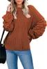 女性用Tシャツの女性用パフ長袖ニットセータークルーネック分厚い特大の秋のカジュアルプルオーバーセータートップス