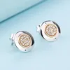 Sparkling 925 Silver Logo Stud Earrings Yellow Gold plated classic Party Jewelry For Women Men with Original Box for Pandora Disc Earring