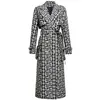 Women's Wool Blends Casual European och American Print Belted Double-Sided Hepburn Coat Temperament High-End Mid-Längd Trench 221007