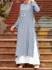 Ethnic Clothing ZANZEA Women Loose Muslim Sets 2PCS Grid Printed O Neck Evening Gown Islamic Blouse Elastic Pockets Abayas Caftan Turkey Pant 221007