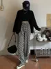 Womens Pants Capris HOUZHOU mode coréenne noir blanc pantalon à carreaux femmes Harajuku jambe large pantalon à carreaux pour femme Streetwear haute Wiast Jogger 221007