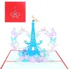 Cartões de felicitações 77JB 3d Tower Butterfly Up Card de feliz aniversário para meninas