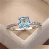 Solitaire Ring azul Gemstone Series Women Diamond Rings Simple Minimalist Pinky Acessórios Ring Band Jóias elegantes de noivado 92 D Dhleq