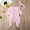 Rompers Solid Color Pasgeboren babyjongens meisjes kleding lange mouw rompers jumpsuit hoofdband babymeisje outfit kleding set J220922