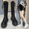 Bottes Boots du genou Boots Femmes Automne et hiver Nouveau style britannique Talon Thin Knight Boots c￴t￩ Zip High Barrel Martin