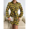 Women's Blouses LiTi 2022 Dress Autumn Winter Jacket Coat Check Sexy Hip Wrap Shirt One Step Lapel