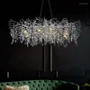 Candeliers Design moderno Cristal de luxo Cristal lustre longa árvore prateada Ramo de brilho de brilho Luzes pendentes para villa lâmpada de jantar da sala de estar