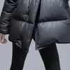 Womens Down Parkas Black Genuine Leather Down Jacket Women Women Sheepskin 90% Duck White Down Down Winter Midlen Stand Stand Collar Veste femme 221007