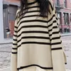 Women's Knits Tees Black And White Stripe Sweater Streetwear Loose Tops Women Pullover Female Jumper Long Sleeve Turtleneck Knitted Ribbed Sweaters 221007