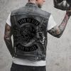 Men's Vests Mens Denim Vest Skull Print Motorcycle Biker Punk Hip Hop Top Waistcoat Hole Ripped Cotton Sleevless Jean Jacket Men 221008