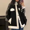 Kvinnorjackor Kvinnor Korean Hong Kong Style Contrast Color Jacket Autumn Collar College Versatile Work Clothes Printed Pocket Top