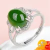 Cluster Rings Retro Silver 925 Jewelry Ring For Women Oval Green Chalcedony Zircon Gemstone Open Finger Accessories Wedding Engagement