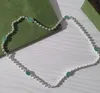 デザイナー品質高級ジュエリーゴールドチェーンペンダントBijoux S925 Sterling Silver Interlock Double Sarge G Green Enamel Bead Necklac9186144