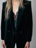 Damen Jacken Herbst Winter Frauen Anzug Mantel Samt Zweireiher Langarm Gerade Büro Dame Blazer mit Abzeichen 221007