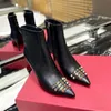 Classic Fashion High-heeled Ankle Boots Cowhide Fabric Studded Pointed Boot