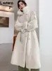 Dames bont faux lautaro winter lange witte dikke, warme zachte zachte mink trench jas voor vrouwen dubbele borsten Britse stijl mode 221008