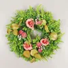 Dekoratif Çiçek Sevgililer Günü Çelenk Sahte Pembe Güller Kamışı İpek Çiçek Yeşil Yapraklar Düğün Dekorasyon