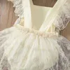 Barboteuses Belle nouveau-né bébé fille vêtements sans manches bords fleur impression bande barboteuse combinaison coton tenue vêtements d'été J220922