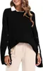 Women's T-Shirt Sweaters Heart Front Crew Neck Long Sleeve Knitted Pullover Sweater