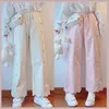 Calça feminina capris houzhou harajuku kawaii japão calça estilo mulheres fofas cintura elástica casual calça bege menina macia de outono de outono calças soltas 221007