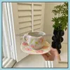 Tazze Piattini Stile vintage retrò Fiore rosa Pizzico a mano Tazza da caffè e piattino Set tè pomeridiano Tazza in ceramica Drop Delivery 2021 Home Dhcvv