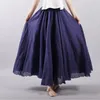 Skirts Women Linen Cotton Long Elastic Waist Pleated Maxi Beach Boho Vintage Summer Faldas Saia 221007