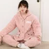 Heren slaapkleding mannen en vrouwen herfst winter dik pak flanel drie lagen katoen losse casual koraal fluweel liefhebbers pyjama set