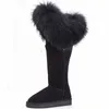 Boots Winter Natural Black Fur Snow Cow Genuine Leather Knee High Long Waterproof Raccoon Women 221007