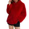 여성 코트 겨울 야외 따뜻함 모피 순수한 색상의 컬러 후드 재킷 캐주얼 패션 레저 거리 추수 감사절 선물 긴 슬리브 재킷 S-3XL