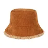 Wide Brim Hats Reversible Faux Fur Bucket Hat Women Winter Lamb Wool Fleece Cap Corduroy Fisherman Hats Sunscreen Panama Caps P230311