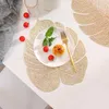 Table Mats 6/4Pcs Leaf Shape Placemats PVC Hollow Irregular Line Placemat Dining Decoration Pad Dinner Cutout Hangable Gold Tablemat