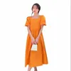 Casual Dresses Fashion Women Summer Dress 2022 Square Neck Puff Sleeves Orange Backless Female Bellflower Fat MM Mid-Length