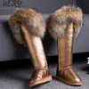 Boots Winter Natural Black Fur Snow Cow Genuine Leather Knee High Long Waterproof Raccoon Women 221007