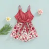 Rompers 510y Kid Baby Girls Summer Krótkie Jumpsuits Floral Print Bez rękawów Rozbudowani kombinezon Playsit Playsit z paskiem J220922