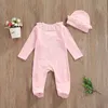 Mamelucos Bebé Primavera Otoño Conjunto de ropa de manga larga con botones inclinados Encaje Romper Mono Sombreros Niño Bebé Niñas 2 piezas J220922