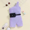 Rompers 16Y Fashion Girls Summer Jumpsuits With Waist Pack Sleeveless One Shoulder Solid Color Ribbed Elastic Playsuits Shorts J220922