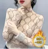 여성 스웨터 플러시 따뜻한 터틀넥 풀오프 퍼프 드레스 프린트 셔츠 탑 여성 의류