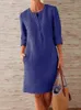 Casual Dresses Cotton Linen Dress Spring Vintage Long Sleeve Button Pocket Fast Loose Party FYY5093 221007