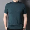 Men's T Shirts Spring Worsted Pure Sweater Half Turtleneck Short Sleeve Men's T-shirt Slim Knitted Thin Tops